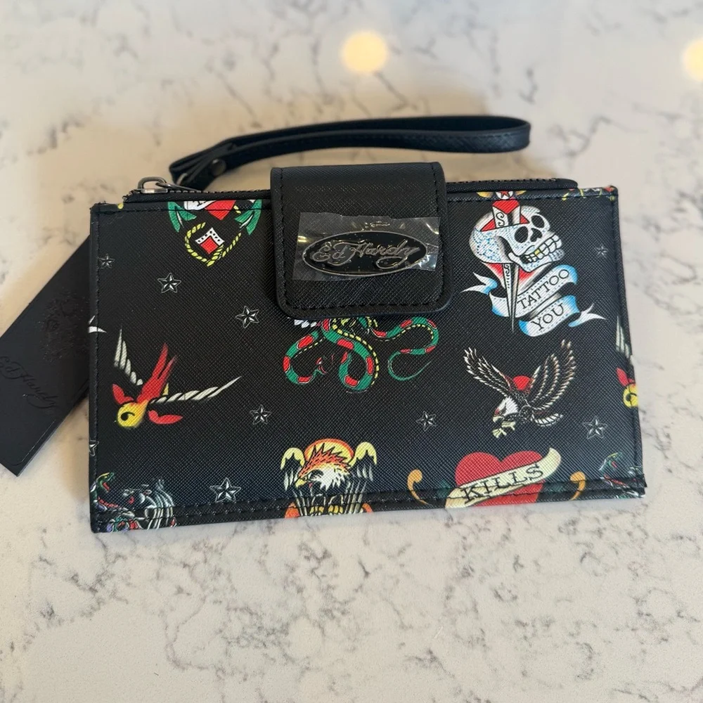 Ed Hardy Black Tattoo Design Wristlet - Picture 3 of 6